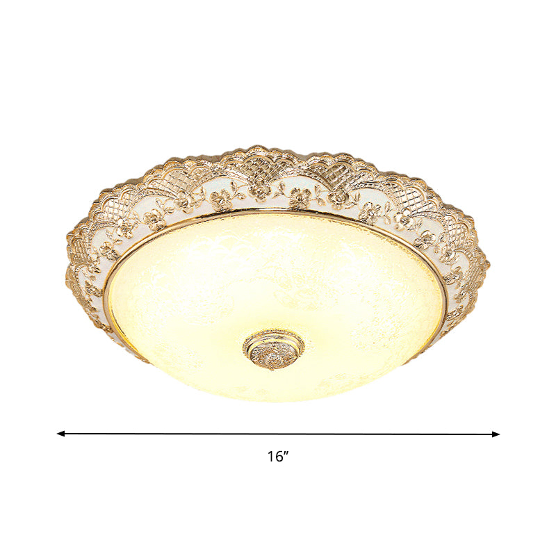 Gold LED Ceiling Mounted Light Traditional Cream Glass Domed Design Flush Light for Bedroom, 12"/16"/19.5" Width Clearhalo 'Ceiling Lights' 'Close To Ceiling Lights' 'Close to ceiling' 'Flush mount' Lighting' 1223620