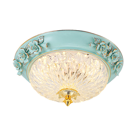 Bowl Up Design Flush Light Fixture Retro Style LED Clear Glass Ceiling Lamp in Blue for Dining Room, 11"/15" W Clearhalo 'Ceiling Lights' 'Close To Ceiling Lights' 'Close to ceiling' 'Flush mount' Lighting' 1223633