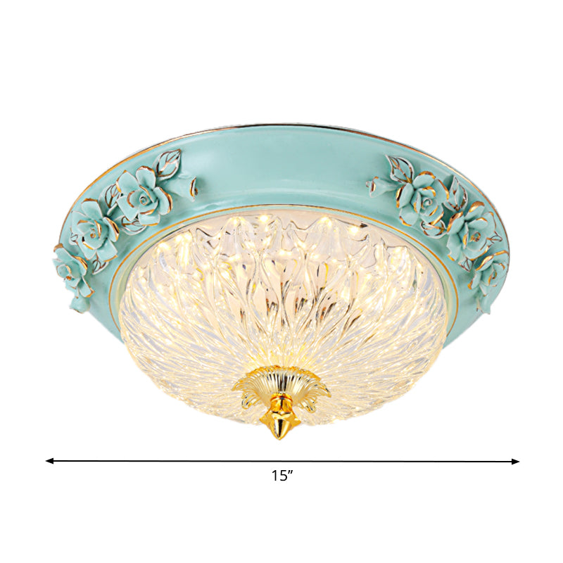 Bowl Up Design Flush Light Fixture Retro Style LED Clear Glass Ceiling Lamp in Blue for Dining Room, 11"/15" W Clearhalo 'Ceiling Lights' 'Close To Ceiling Lights' 'Close to ceiling' 'Flush mount' Lighting' 1223635