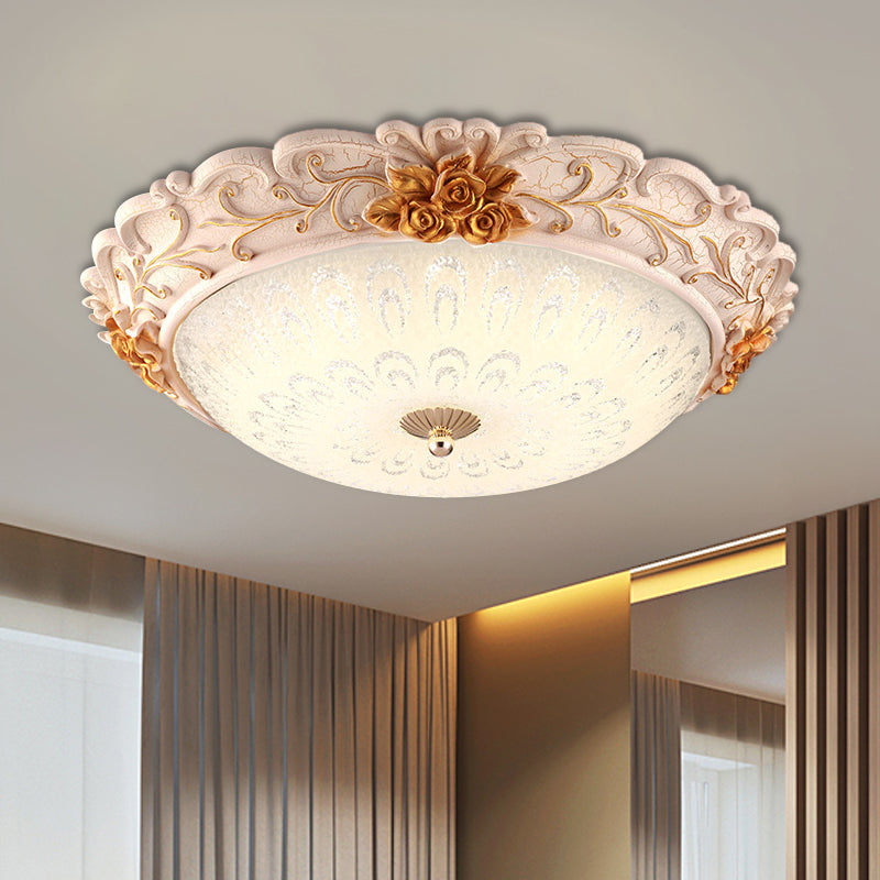 12"/16"/19.5" Width LED Flush Mount Lighting with Domed Shade Opal Blown Glass Retro Living Room Ceiling Lamp in White-Gold Clearhalo 'Ceiling Lights' 'Close To Ceiling Lights' 'Close to ceiling' 'Flush mount' Lighting' 1223646