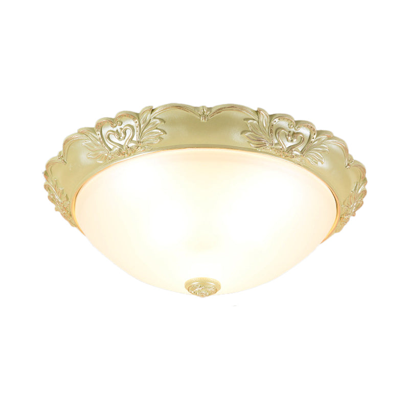 Beige 1 Bulb Flush Mount Recessed Lighting Retro Cream Glass Domed Light Fixture, 12"/15"/19" Width Clearhalo 'Ceiling Lights' 'Close To Ceiling Lights' 'Close to ceiling' 'Flush mount' Lighting' 1223712