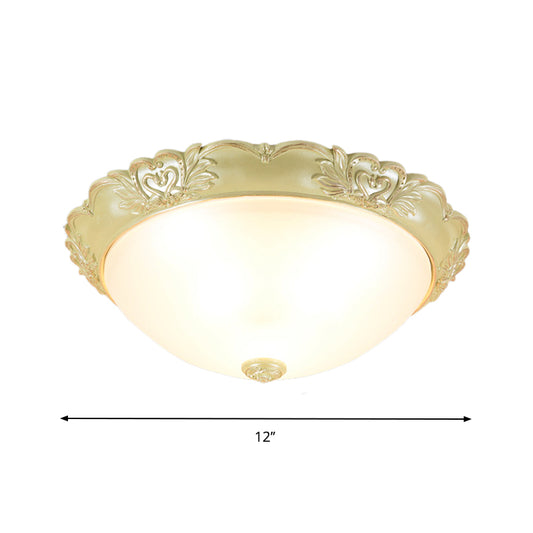 Beige 1 Bulb Flush Mount Recessed Lighting Retro Cream Glass Domed Light Fixture, 12"/15"/19" Width Clearhalo 'Ceiling Lights' 'Close To Ceiling Lights' 'Close to ceiling' 'Flush mount' Lighting' 1223713