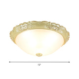 Beige 1 Bulb Flush Mount Recessed Lighting Retro Cream Glass Domed Light Fixture, 12"/15"/19" Width Clearhalo 'Ceiling Lights' 'Close To Ceiling Lights' 'Close to ceiling' 'Flush mount' Lighting' 1223713