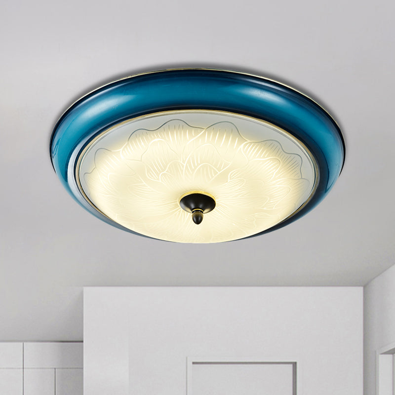 Blue Rounded Flushmount Light Retro Style Milky Glass LED Bedroom Close to Ceiling Lighting, 16"/20" Wide Blue Clearhalo 'Ceiling Lights' 'Close To Ceiling Lights' 'Close to ceiling' 'Flush mount' Lighting' 1223742