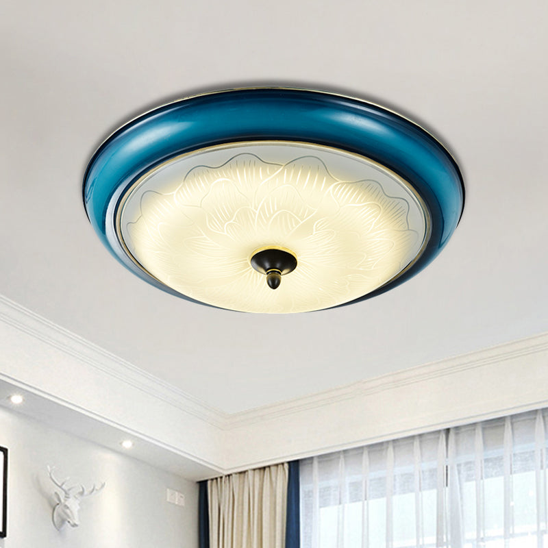 Blue Rounded Flushmount Light Retro Style Milky Glass LED Bedroom Close to Ceiling Lighting, 16"/20" Wide Clearhalo 'Ceiling Lights' 'Close To Ceiling Lights' 'Close to ceiling' 'Flush mount' Lighting' 1223743