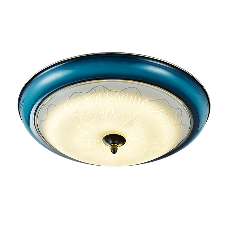 Blue Rounded Flushmount Light Retro Style Milky Glass LED Bedroom Close to Ceiling Lighting, 16"/20" Wide Clearhalo 'Ceiling Lights' 'Close To Ceiling Lights' 'Close to ceiling' 'Flush mount' Lighting' 1223744