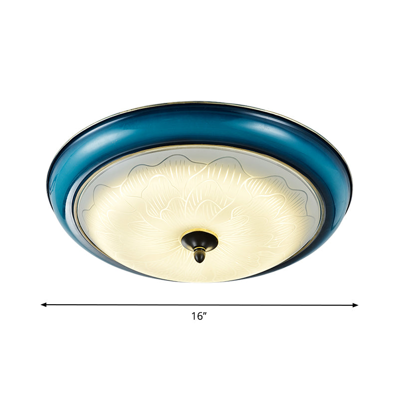 Blue Rounded Flushmount Light Retro Style Milky Glass LED Bedroom Close to Ceiling Lighting, 16"/20" Wide Clearhalo 'Ceiling Lights' 'Close To Ceiling Lights' 'Close to ceiling' 'Flush mount' Lighting' 1223745