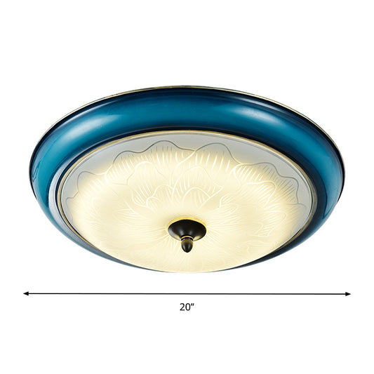 Blue Rounded Flushmount Light Retro Style Milky Glass LED Bedroom Close to Ceiling Lighting, 16"/20" Wide Clearhalo 'Ceiling Lights' 'Close To Ceiling Lights' 'Close to ceiling' 'Flush mount' Lighting' 1223746