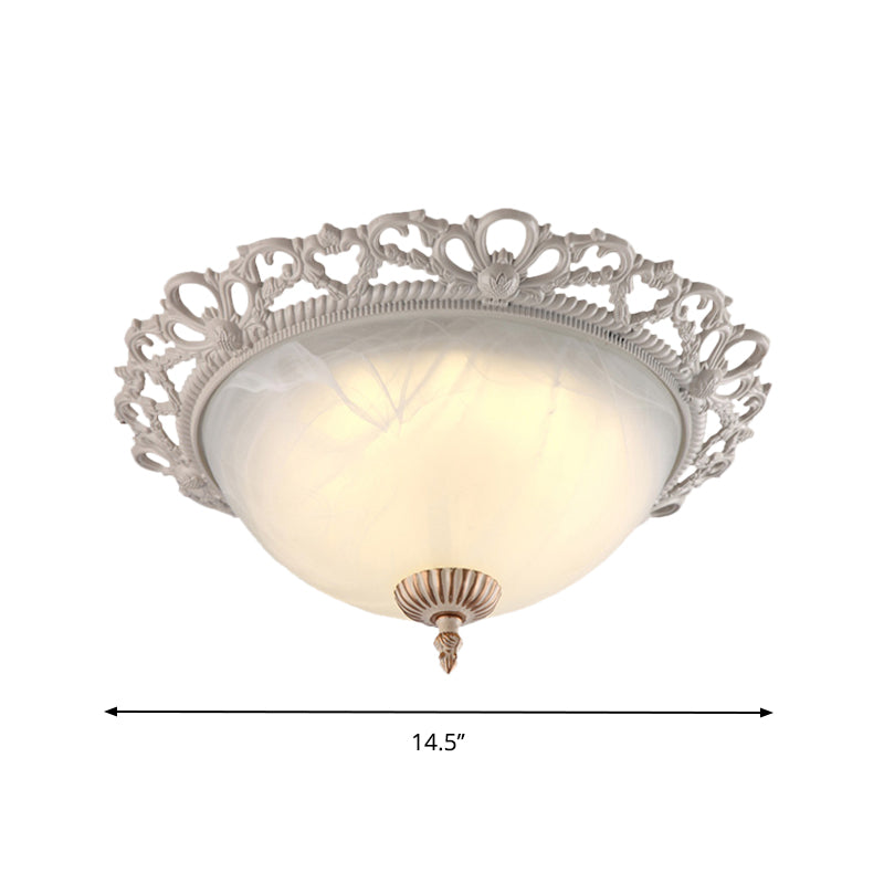 2/3 Heads Light Fixture Ceiling Antique Style Domed Opaque Glass Flushmount Lighting in White, 12.5"/14.5"/19.5" Wide Clearhalo 'Ceiling Lights' 'Close To Ceiling Lights' 'Close to ceiling' 'Flush mount' Lighting' 1223751