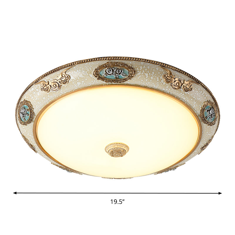 13"/16"/19.5" W Dome Opal Glass Flush Mount Retro Style LED Bedroom Light Fixture Ceiling in Gold, Warm/White Light Clearhalo 'Ceiling Lights' 'Close To Ceiling Lights' 'Close to ceiling' 'Flush mount' Lighting' 1223920