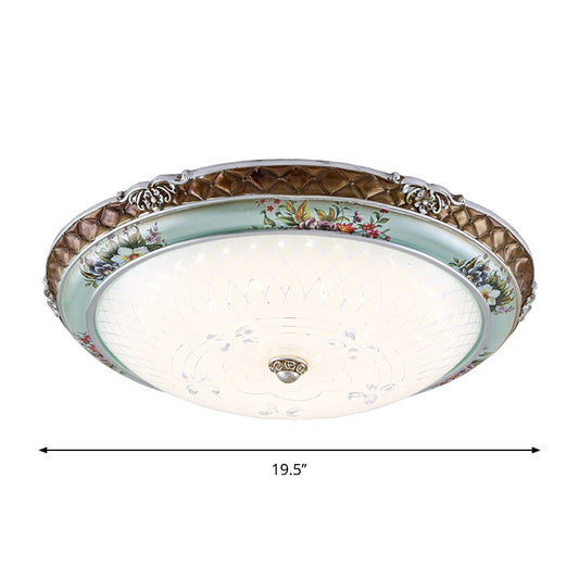 13"/16"/19.5" W Blue-Brown LED Lighting Fixture Traditional Style Cream Glass Domed Design Flush Mount Light, Warm/White Light Clearhalo 'Ceiling Lights' 'Close To Ceiling Lights' 'Close to ceiling' 'Flush mount' Lighting' 1223958