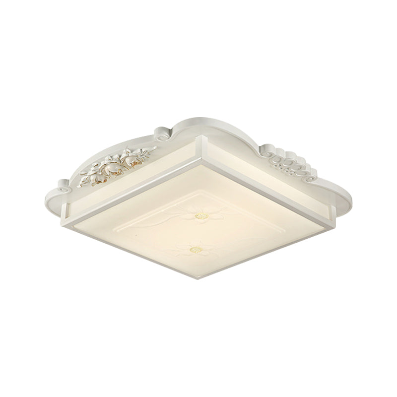 LED Square Lighting Fixture Vintage White Opaline Glass Flush Mount Light for Living Room Clearhalo 'Ceiling Lights' 'Close To Ceiling Lights' 'Close to ceiling' 'Flush mount' Lighting' 1223985