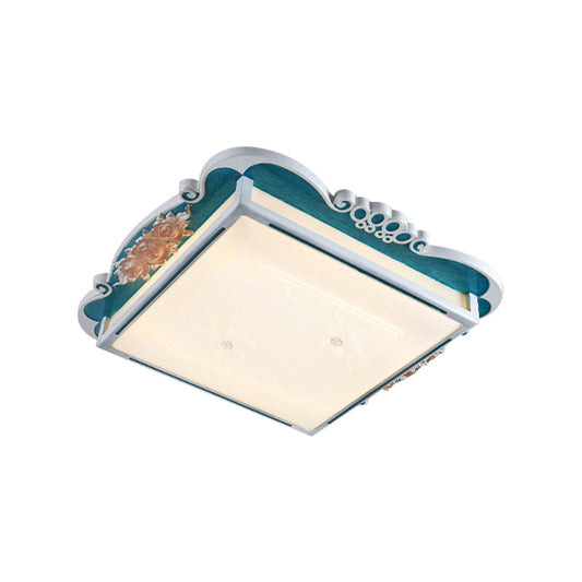 Acrylic Square Design Flush Mount Traditional Style LED Bedroom Light Fixture Ceiling with Carved Flower in Brown/Blue Clearhalo 'Ceiling Lights' 'Close To Ceiling Lights' 'Close to ceiling' 'Flush mount' Lighting' 1224001