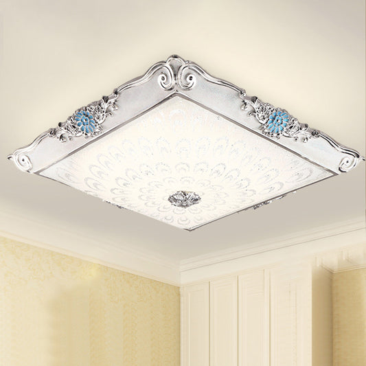 Square Shaped Bedroom Flushmount Light Retro Style Cream Glass LED Blue Ceiling Lamp Blue Clearhalo 'Ceiling Lights' 'Close To Ceiling Lights' 'Close to ceiling' 'Flush mount' Lighting' 1224007