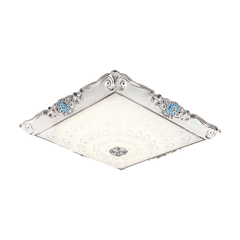 Square Shaped Bedroom Flushmount Light Retro Style Cream Glass LED Blue Ceiling Lamp Clearhalo 'Ceiling Lights' 'Close To Ceiling Lights' 'Close to ceiling' 'Flush mount' Lighting' 1224009