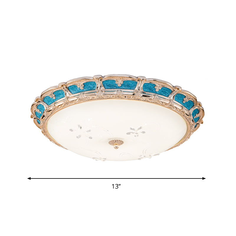 Opal Glass Domed Flush Light Fixture Countryside 13"/16"/19.5" W LED Bedroom Flush Mounted Lamp in Blue, Warm/White Light Clearhalo 'Ceiling Lights' 'Close To Ceiling Lights' 'Close to ceiling' 'Flush mount' Lighting' 1224022