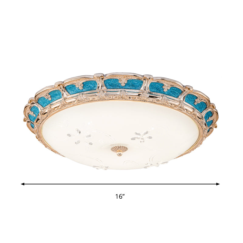 Opal Glass Domed Flush Light Fixture Countryside 13"/16"/19.5" W LED Bedroom Flush Mounted Lamp in Blue, Warm/White Light Clearhalo 'Ceiling Lights' 'Close To Ceiling Lights' 'Close to ceiling' 'Flush mount' Lighting' 1224023