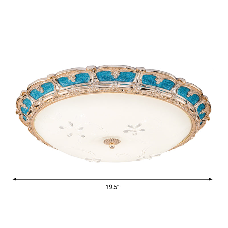 Opal Glass Domed Flush Light Fixture Countryside 13"/16"/19.5" W LED Bedroom Flush Mounted Lamp in Blue, Warm/White Light Clearhalo 'Ceiling Lights' 'Close To Ceiling Lights' 'Close to ceiling' 'Flush mount' Lighting' 1224024