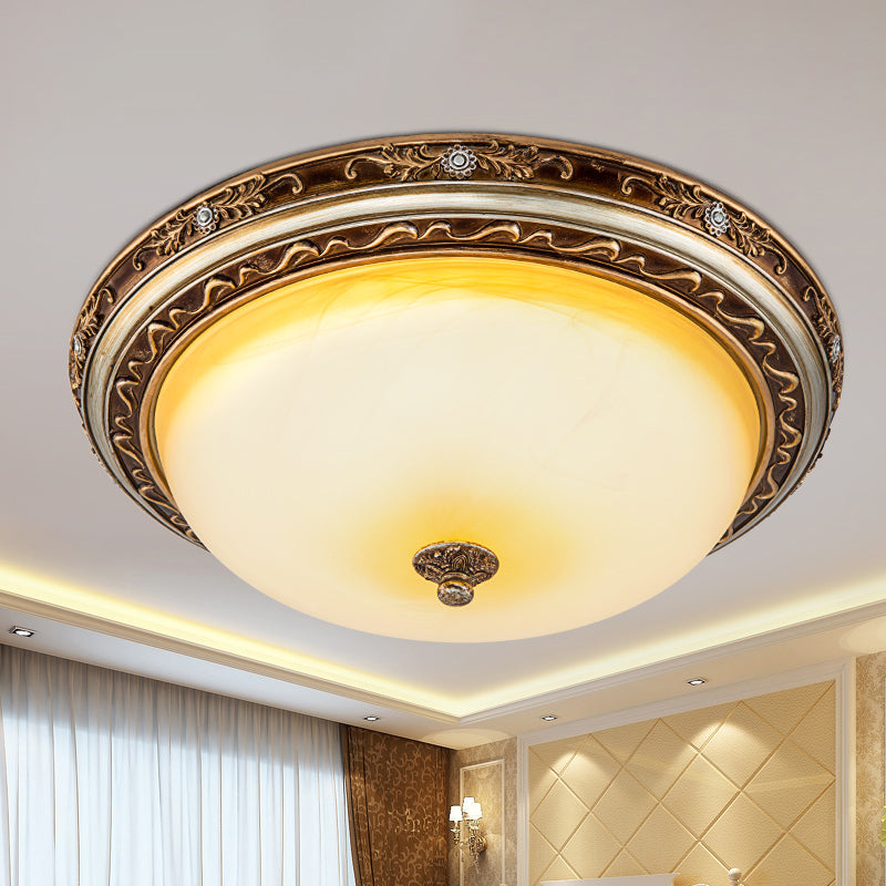 Brown LED Flush Lighting Traditional Cracked Glass Dome Shade Flush Lamp Fixture in Warm/White Light, 13"/16"/19.5" Wide Brown Clearhalo 'Ceiling Lights' 'Close To Ceiling Lights' 'Close to ceiling' 'Flush mount' Lighting' 1224037