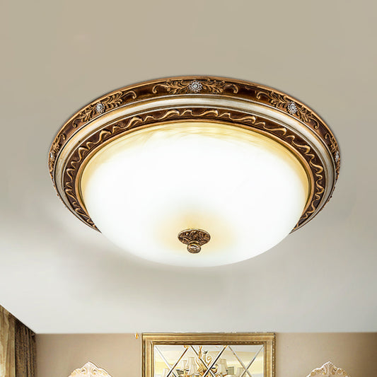 Brown LED Flush Lighting Traditional Cracked Glass Dome Shade Flush Lamp Fixture in Warm/White Light, 13"/16"/19.5" Wide Clearhalo 'Ceiling Lights' 'Close To Ceiling Lights' 'Close to ceiling' 'Flush mount' Lighting' 1224038