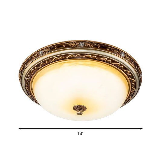 Brown LED Flush Lighting Traditional Cracked Glass Dome Shade Flush Lamp Fixture in Warm/White Light, 13"/16"/19.5" Wide Clearhalo 'Ceiling Lights' 'Close To Ceiling Lights' 'Close to ceiling' 'Flush mount' Lighting' 1224040