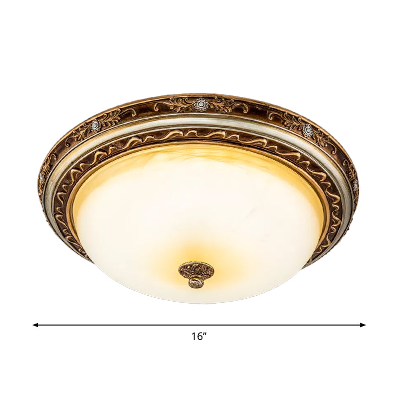 Brown LED Flush Lighting Traditional Cracked Glass Dome Shade Flush Lamp Fixture in Warm/White Light, 13"/16"/19.5" Wide Clearhalo 'Ceiling Lights' 'Close To Ceiling Lights' 'Close to ceiling' 'Flush mount' Lighting' 1224041