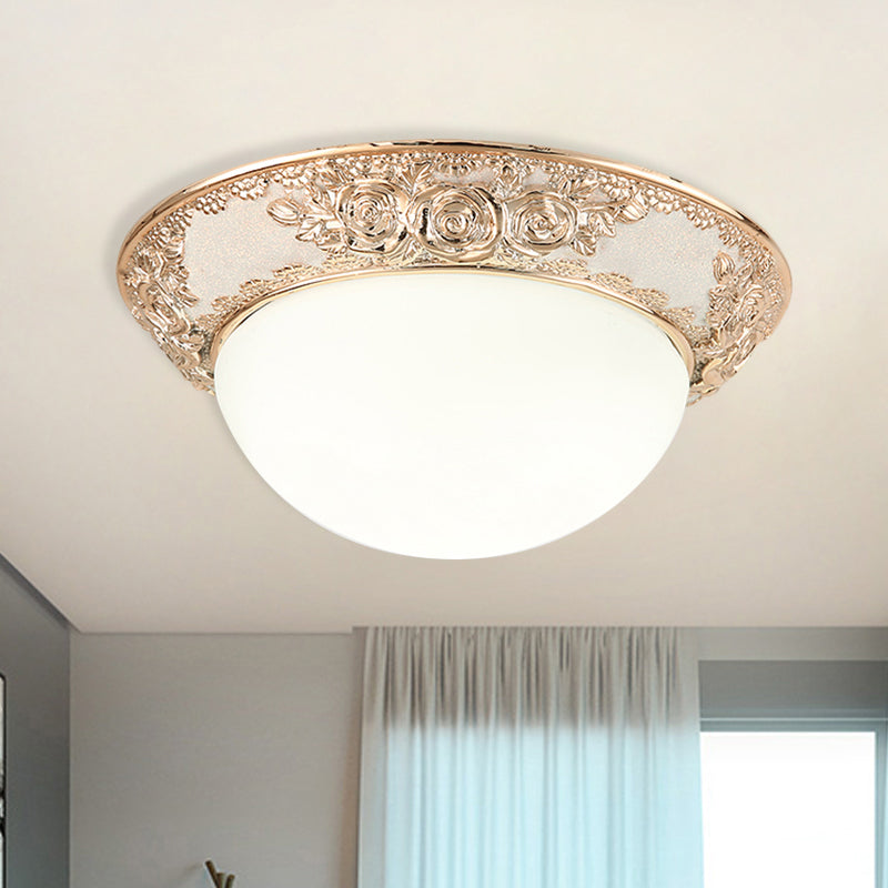 Dome Corridor Flush Mount Light Country Style Opal Glass LED Gold Flush Lamp in Warm/White Light Gold Clearhalo 'Ceiling Lights' 'Close To Ceiling Lights' 'Close to ceiling' 'Flush mount' Lighting' 1224068