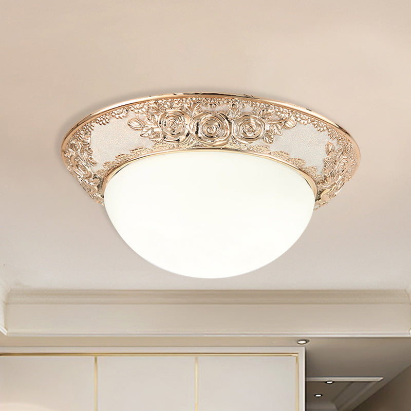 Dome Corridor Flush Mount Light Country Style Opal Glass LED Gold Flush Lamp in Warm/White Light Clearhalo 'Ceiling Lights' 'Close To Ceiling Lights' 'Close to ceiling' 'Flush mount' Lighting' 1224069