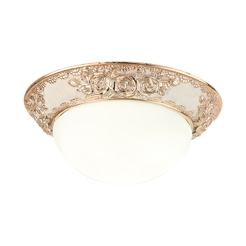 Dome Corridor Flush Mount Light Country Style Opal Glass LED Gold Flush Lamp in Warm/White Light Clearhalo 'Ceiling Lights' 'Close To Ceiling Lights' 'Close to ceiling' 'Flush mount' Lighting' 1224070