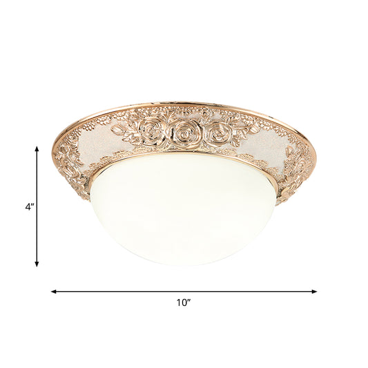 Dome Corridor Flush Mount Light Country Style Opal Glass LED Gold Flush Lamp in Warm/White Light Clearhalo 'Ceiling Lights' 'Close To Ceiling Lights' 'Close to ceiling' 'Flush mount' Lighting' 1224071