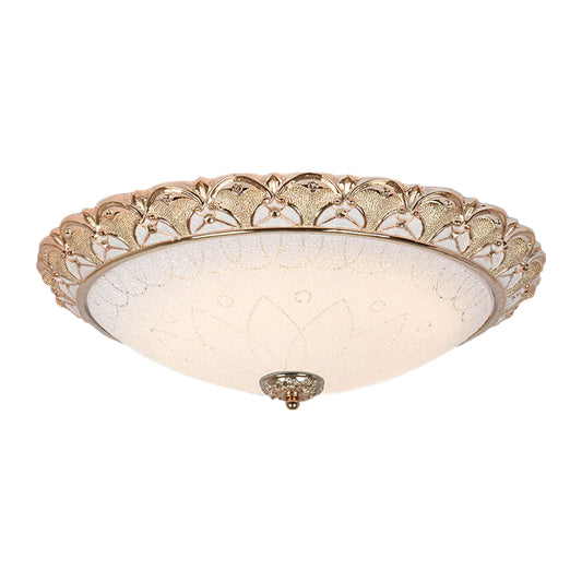 14"/16"/20" W Farmhouse Dome Flush Light Fixture Cream Glass LED Flush Mount Ceiling Lamp in Gold, Warm/White Light Clearhalo 'Ceiling Lights' 'Close To Ceiling Lights' 'Close to ceiling' 'Flush mount' Lighting' 1224136