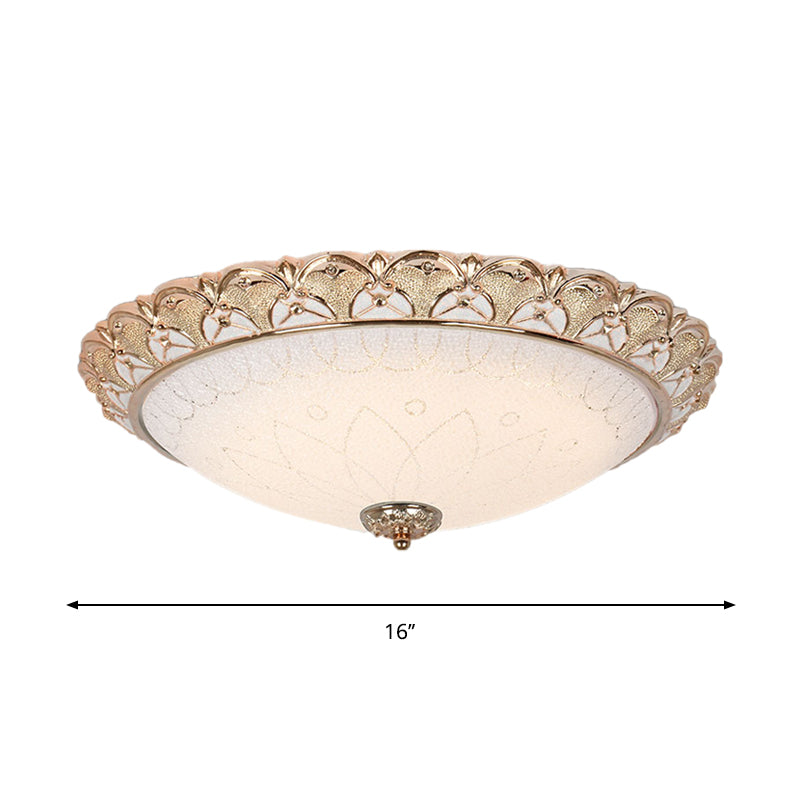 14"/16"/20" W Farmhouse Dome Flush Light Fixture Cream Glass LED Flush Mount Ceiling Lamp in Gold, Warm/White Light Clearhalo 'Ceiling Lights' 'Close To Ceiling Lights' 'Close to ceiling' 'Flush mount' Lighting' 1224138