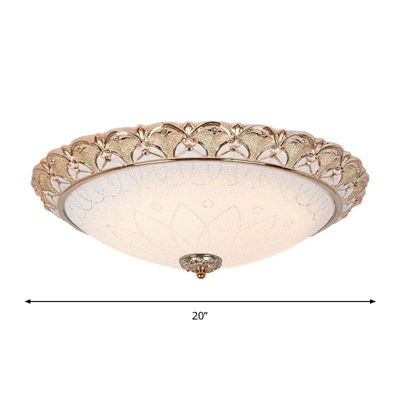 14"/16"/20" W Farmhouse Dome Flush Light Fixture Cream Glass LED Flush Mount Ceiling Lamp in Gold, Warm/White Light Clearhalo 'Ceiling Lights' 'Close To Ceiling Lights' 'Close to ceiling' 'Flush mount' Lighting' 1224139