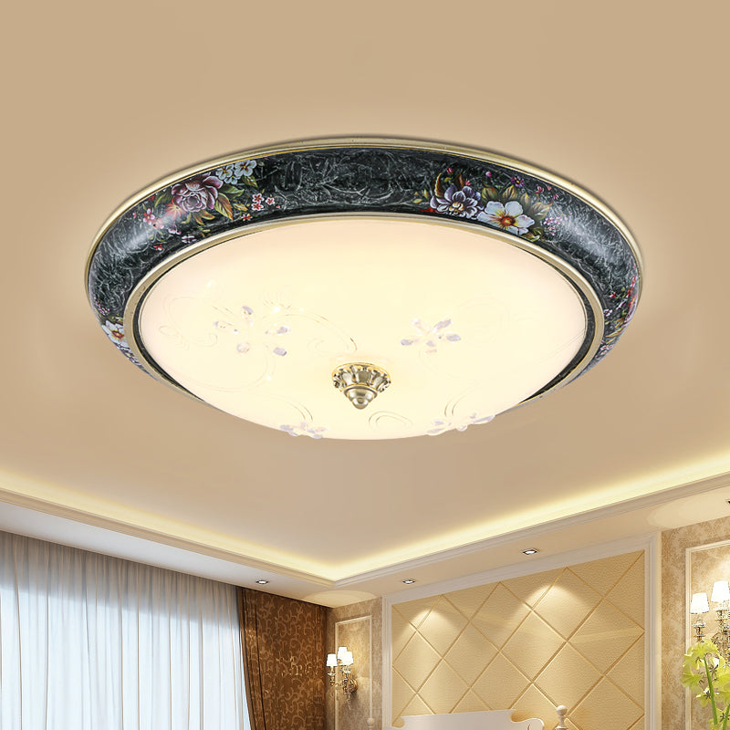 13"/16"/19.5" W LED Flushmount with Bowl Shade Veined Glass Traditional Bedroom Flush Mount in Black and Gold, Warm/White Light Clearhalo 'Ceiling Lights' 'Close To Ceiling Lights' 'Close to ceiling' 'Flush mount' Lighting' 1224155