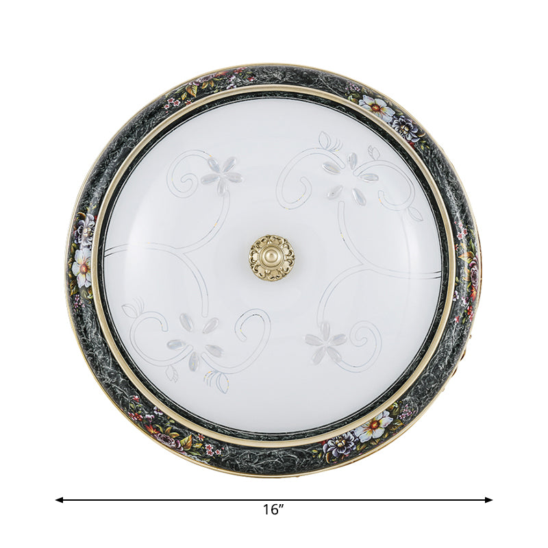 13"/16"/19.5" W LED Flushmount with Bowl Shade Veined Glass Traditional Bedroom Flush Mount in Black and Gold, Warm/White Light Clearhalo 'Ceiling Lights' 'Close To Ceiling Lights' 'Close to ceiling' 'Flush mount' Lighting' 1224158