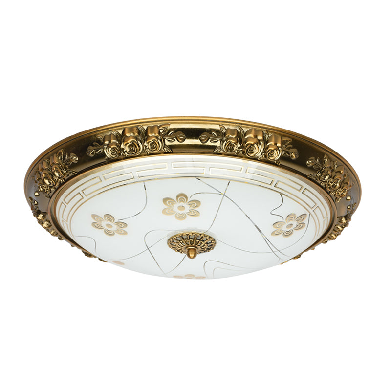 Textured Glass Bowl Flushmount Lamp Farmhouse 12.5"/15"/19" Wide LED Bedroom Flush Mount Lighting in Gold, Warm/White Light Clearhalo 'Ceiling Lights' 'Close To Ceiling Lights' 'Close to ceiling' 'Flush mount' Lighting' 1224176