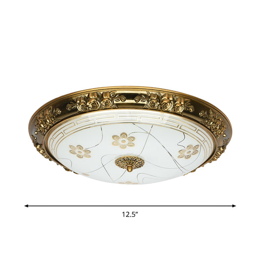 Textured Glass Bowl Flushmount Lamp Farmhouse 12.5"/15"/19" Wide LED Bedroom Flush Mount Lighting in Gold, Warm/White Light Clearhalo 'Ceiling Lights' 'Close To Ceiling Lights' 'Close to ceiling' 'Flush mount' Lighting' 1224177