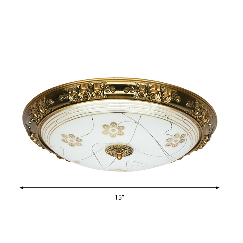 Textured Glass Bowl Flushmount Lamp Farmhouse 12.5"/15"/19" Wide LED Bedroom Flush Mount Lighting in Gold, Warm/White Light Clearhalo 'Ceiling Lights' 'Close To Ceiling Lights' 'Close to ceiling' 'Flush mount' Lighting' 1224178