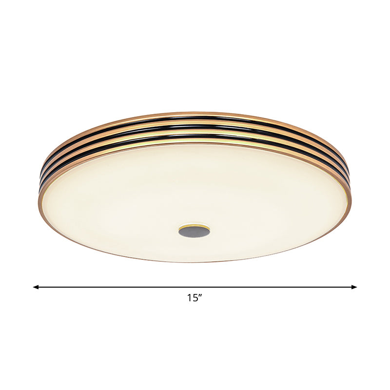 Cream Glass Drum Ceiling Flush Traditional 11"/15"/19" W LED Bedroom Flush Mounted Lamp Fixture in Gold Clearhalo 'Ceiling Lights' 'Close To Ceiling Lights' 'Close to ceiling' 'Flush mount' Lighting' 1224184