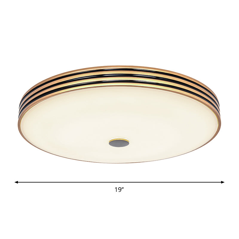 Cream Glass Drum Ceiling Flush Traditional 11"/15"/19" W LED Bedroom Flush Mounted Lamp Fixture in Gold Clearhalo 'Ceiling Lights' 'Close To Ceiling Lights' 'Close to ceiling' 'Flush mount' Lighting' 1224185