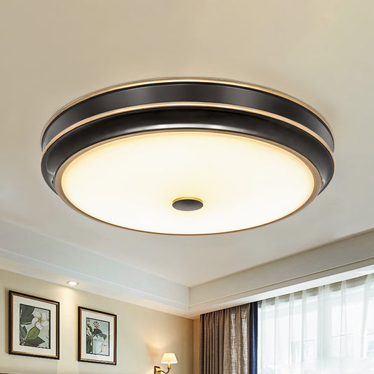 Opal Glass Black Flush Mounted Light Circle 12"/14"/18.5" W LED Countryside Ceiling Lamp Fixture for Parlour Clearhalo 'Ceiling Lights' 'Close To Ceiling Lights' 'Close to ceiling' 'Flush mount' Lighting' 1224187