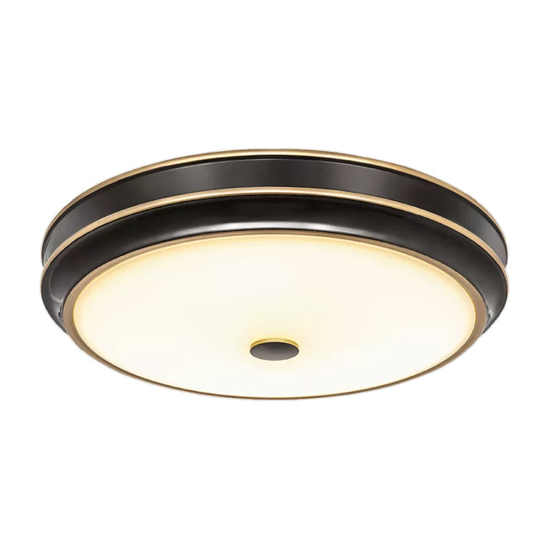 Opal Glass Black Flush Mounted Light Circle 12"/14"/18.5" W LED Countryside Ceiling Lamp Fixture for Parlour Clearhalo 'Ceiling Lights' 'Close To Ceiling Lights' 'Close to ceiling' 'Flush mount' Lighting' 1224188