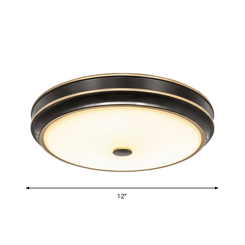 Opal Glass Black Flush Mounted Light Circle 12"/14"/18.5" W LED Countryside Ceiling Lamp Fixture for Parlour Clearhalo 'Ceiling Lights' 'Close To Ceiling Lights' 'Close to ceiling' 'Flush mount' Lighting' 1224189