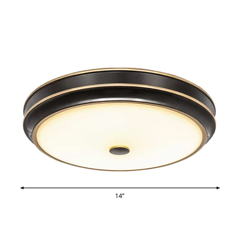 Opal Glass Black Flush Mounted Light Circle 12"/14"/18.5" W LED Countryside Ceiling Lamp Fixture for Parlour Clearhalo 'Ceiling Lights' 'Close To Ceiling Lights' 'Close to ceiling' 'Flush mount' Lighting' 1224190