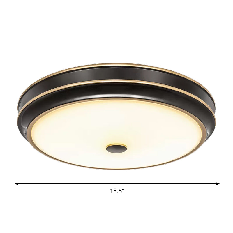 Opal Glass Black Flush Mounted Light Circle 12"/14"/18.5" W LED Countryside Ceiling Lamp Fixture for Parlour Clearhalo 'Ceiling Lights' 'Close To Ceiling Lights' 'Close to ceiling' 'Flush mount' Lighting' 1224191