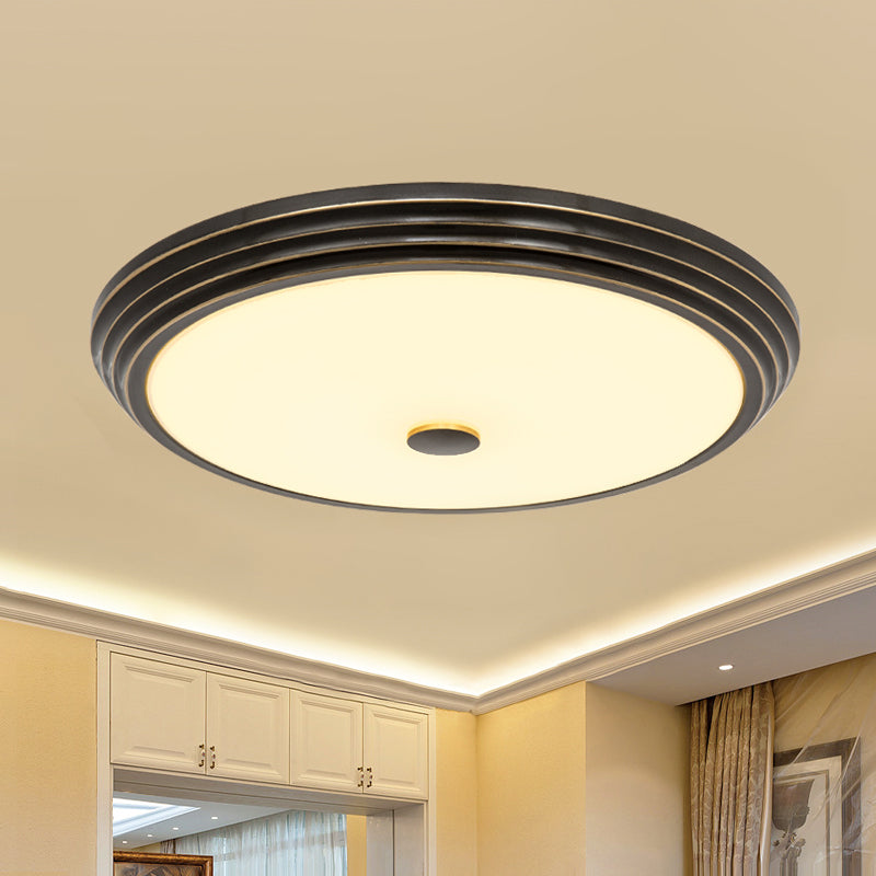 Country Style Circular Flush Mount Opal Glass LED Flush Ceiling Lighting in Black, 14"/15"/19" Wide Black Clearhalo 'Ceiling Lights' 'Close To Ceiling Lights' 'Close to ceiling' 'Flush mount' Lighting' 1224192