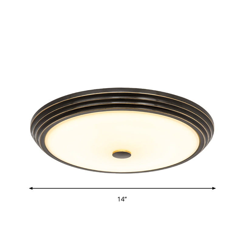 Country Style Circular Flush Mount Opal Glass LED Flush Ceiling Lighting in Black, 14"/15"/19" Wide Clearhalo 'Ceiling Lights' 'Close To Ceiling Lights' 'Close to ceiling' 'Flush mount' Lighting' 1224195