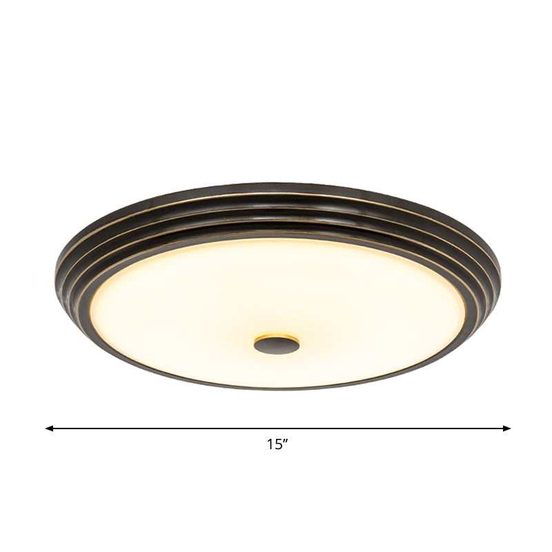 Country Style Circular Flush Mount Opal Glass LED Flush Ceiling Lighting in Black, 14"/15"/19" Wide Clearhalo 'Ceiling Lights' 'Close To Ceiling Lights' 'Close to ceiling' 'Flush mount' Lighting' 1224196