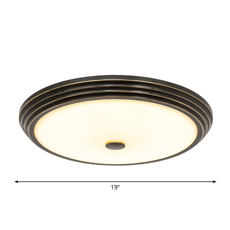 Country Style Circular Flush Mount Opal Glass LED Flush Ceiling Lighting in Black, 14"/15"/19" Wide Clearhalo 'Ceiling Lights' 'Close To Ceiling Lights' 'Close to ceiling' 'Flush mount' Lighting' 1224197