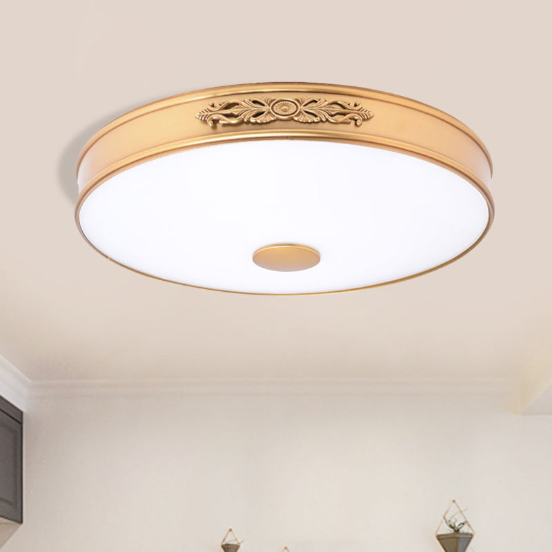 Gold 12"/16"/19.5" W LED Ceiling Lamp Fixture Antiqued Cream Glass Round Flush Mount Lighting for Bedroom Clearhalo 'Ceiling Lights' 'Close To Ceiling Lights' 'Close to ceiling' 'Flush mount' Lighting' 1224199